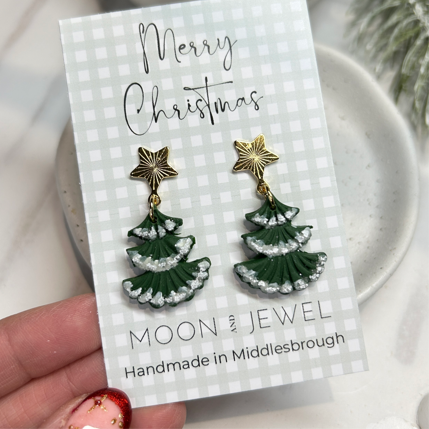 Christmas tree dangle earrings