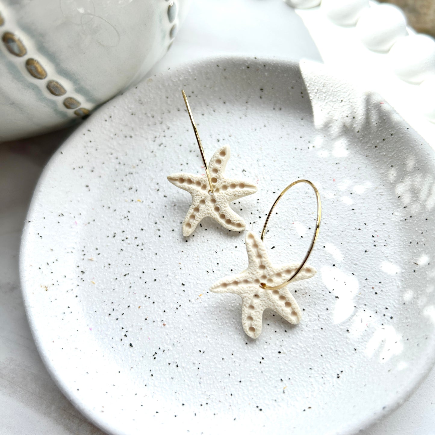 Polymer clay, starfish hoops