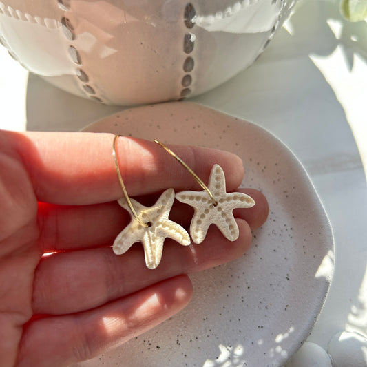 Polymer clay, starfish hoops