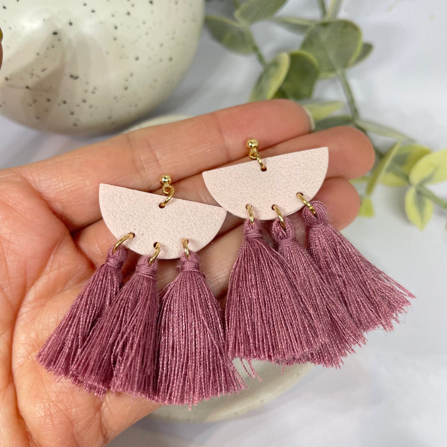 Pink boho tassel earrings
