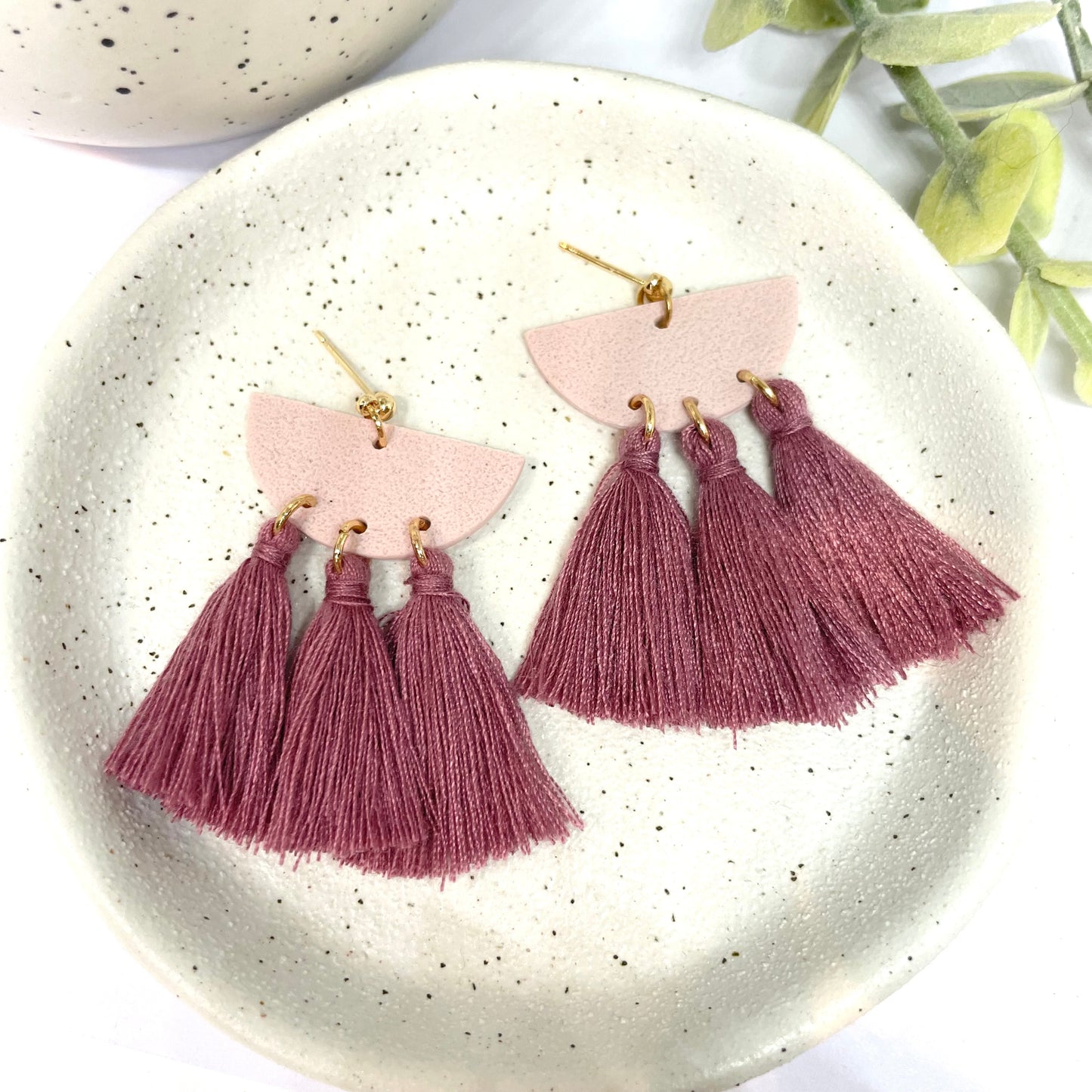 Pink boho tassel earrings