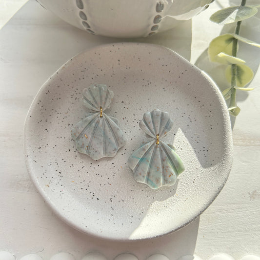 Polymer clay, shell shaped dangle earrings