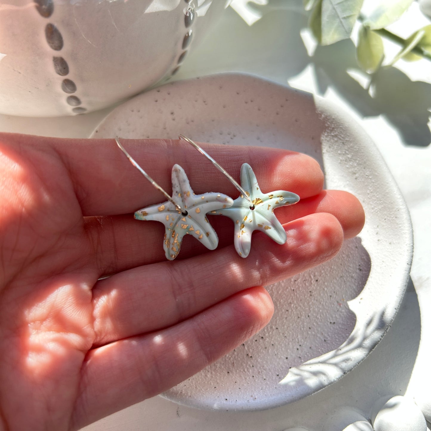 Polymer clay, starfish hoops