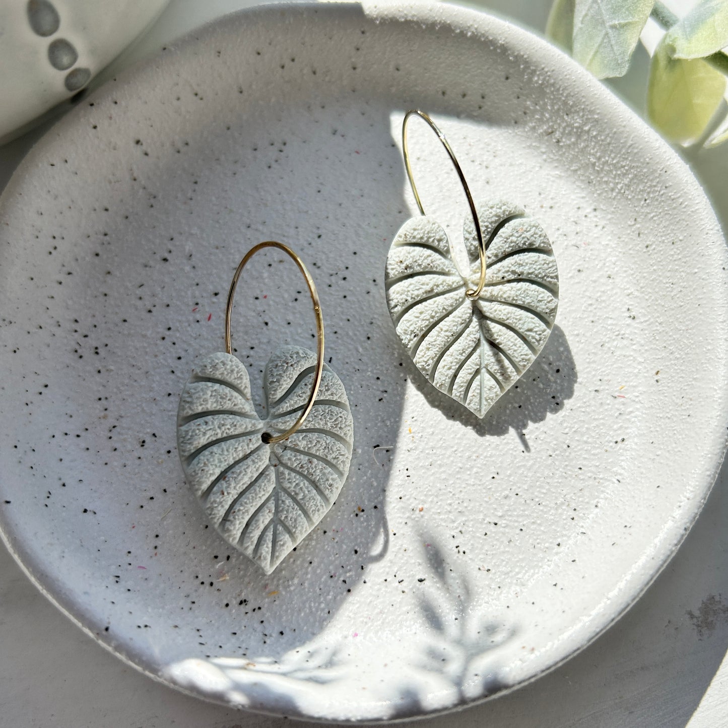 Polymer clay, light green, tropical leaf hoops