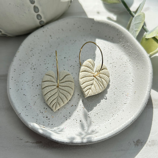 Polymer clay, cream, tropical leaf hoops