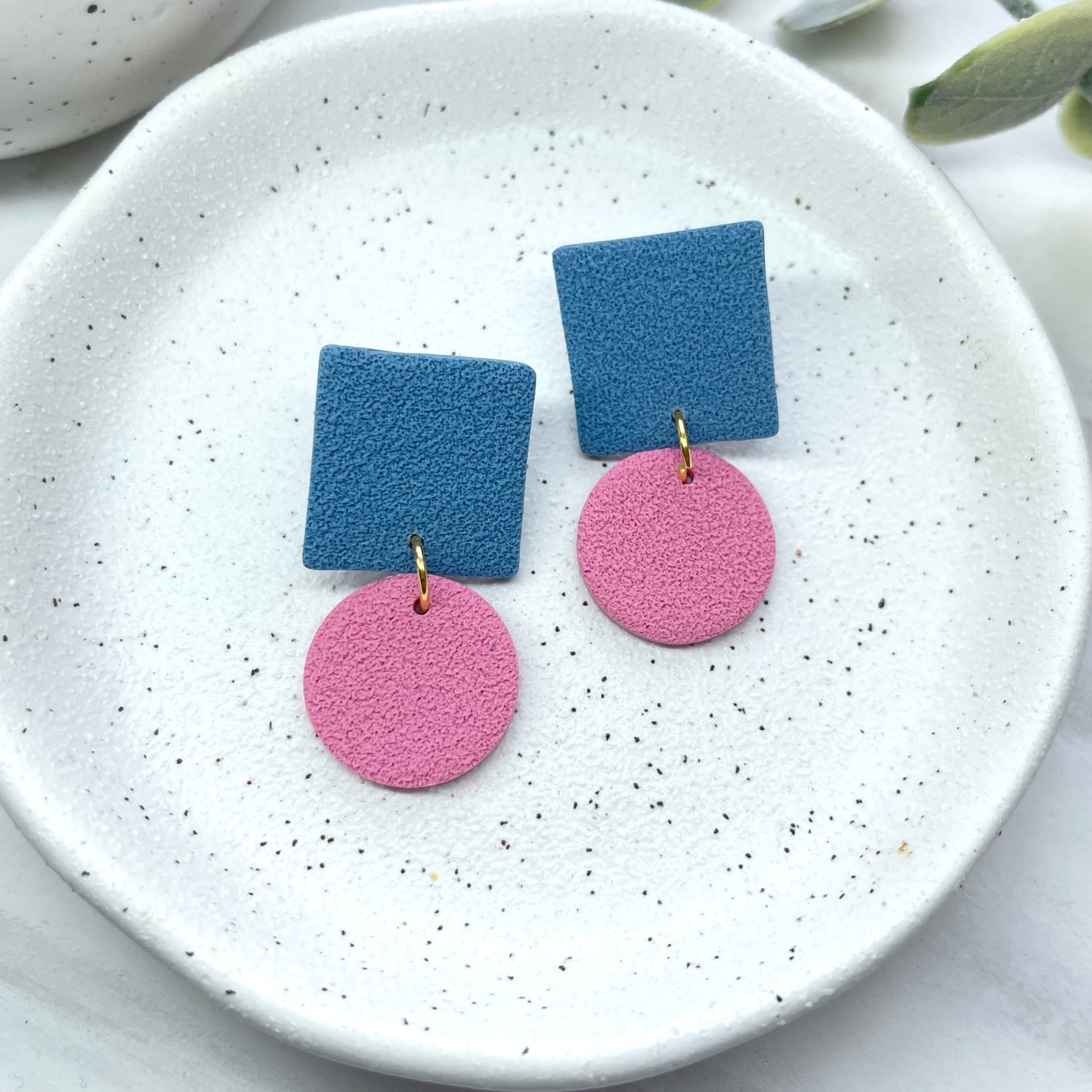 Blue and pink polymer clay dangles