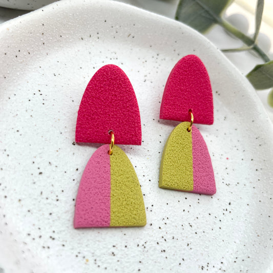 Two tone green and pink polymer clay dangles