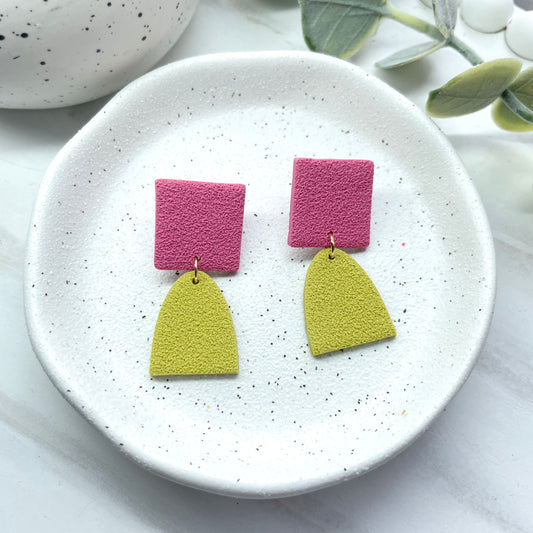 Bright green and pink polymer clay dangles