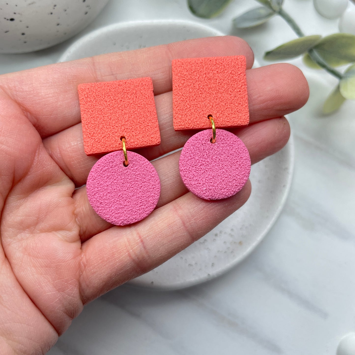 Orange and pink polymer clay dangles