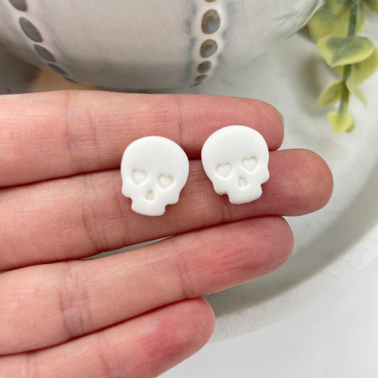 Halloween polymer clay earrings, skull stud earrings,handmade earrings, spooky earrings,