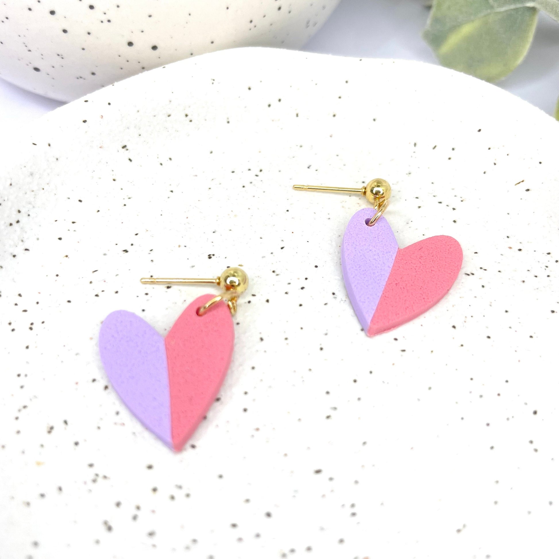 Heart dangle earrings, pink and lilac two tone earrings, Galentine’s gift for her, girlfriend gift, wife gift, Valentine’s jewellery,