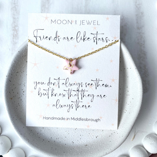 Friends are like stars gift for her, pink and gold star necklace, best friend gift