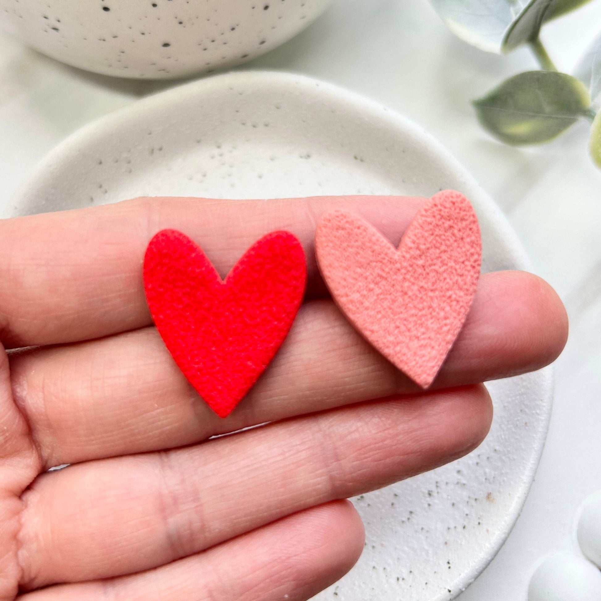 Red and pink mismatched heart polymer clay statement stud earrings, stylish lightweight earrings, birthday gift for friend or sister