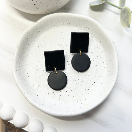 Black statement geometric dangle earrings, polymer clay statement earrings, post box gift, best friend birthday