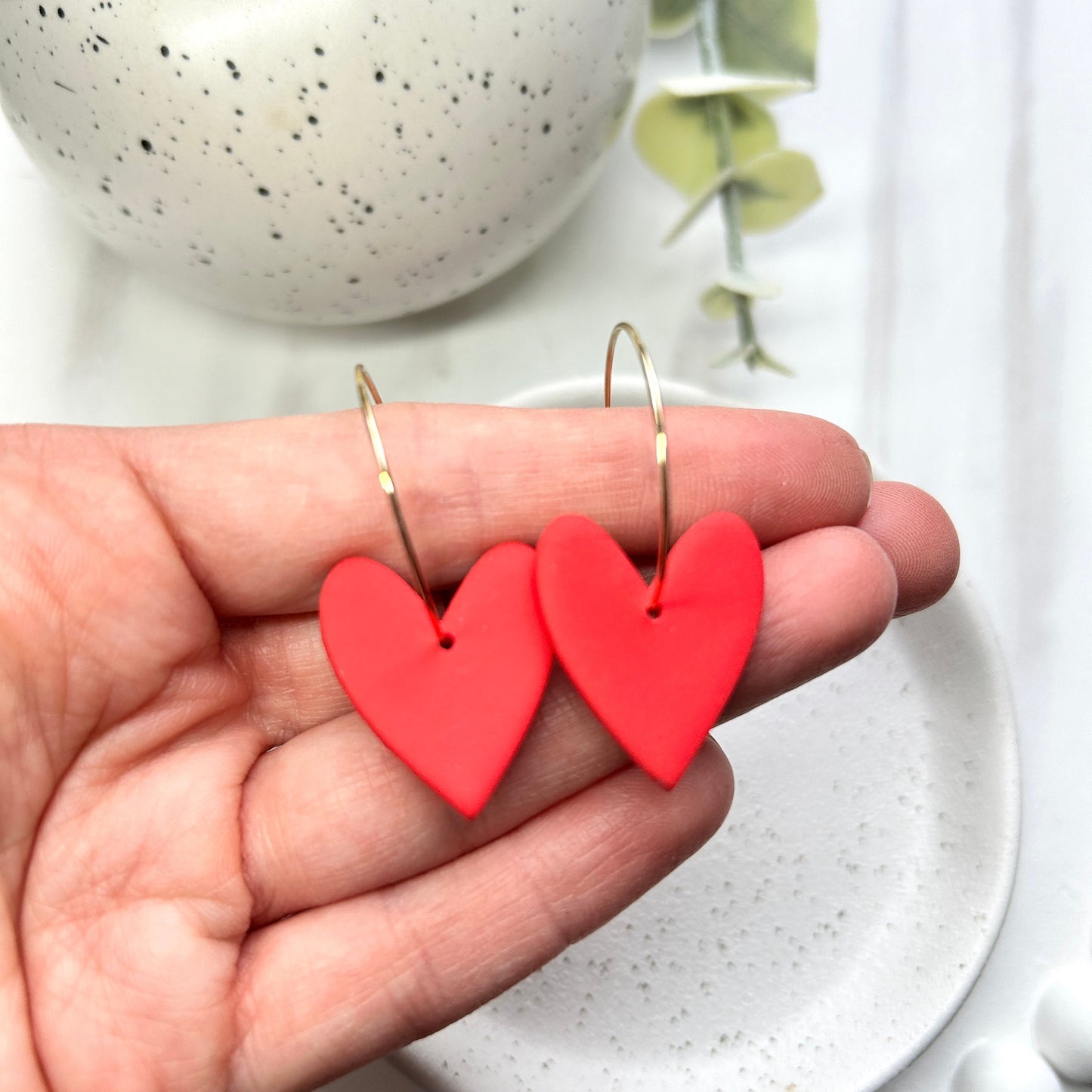 Black heart hoop earrings, polymer clay dangle earrings, best friend birthday gift, girlfriend gift, beautiful gift for her