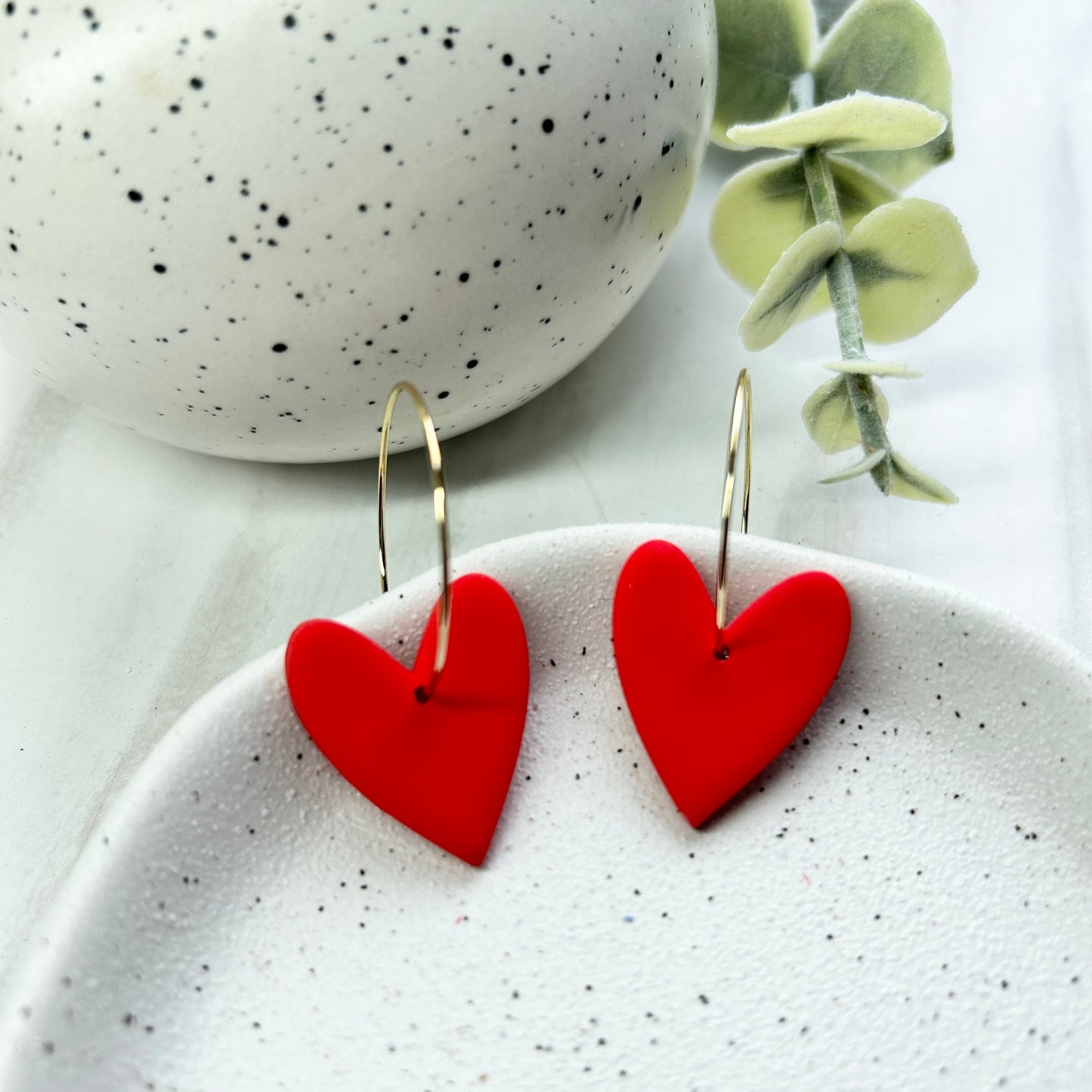 Black heart hoop earrings, polymer clay dangle earrings, best friend birthday gift, girlfriend gift, beautiful gift for her