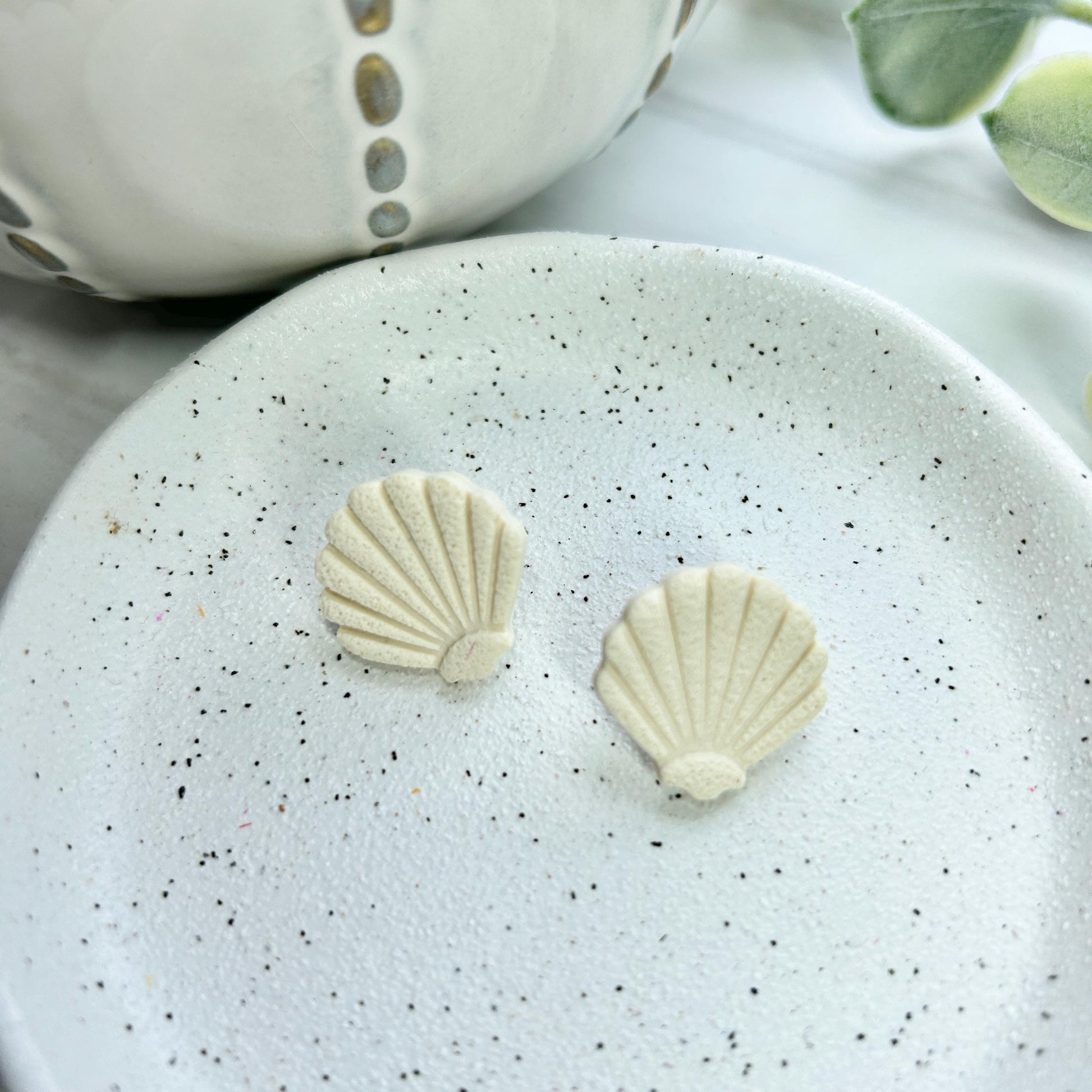 Shell stud earrings, beautiful cream polymer clay statement summer earrings, vacation beach holiday earrings, Bon voyage gift for girlfriend