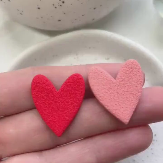 Red and pink mismatched heart polymer clay statement stud earrings, stylish lightweight earrings, birthday gift for friend or sister