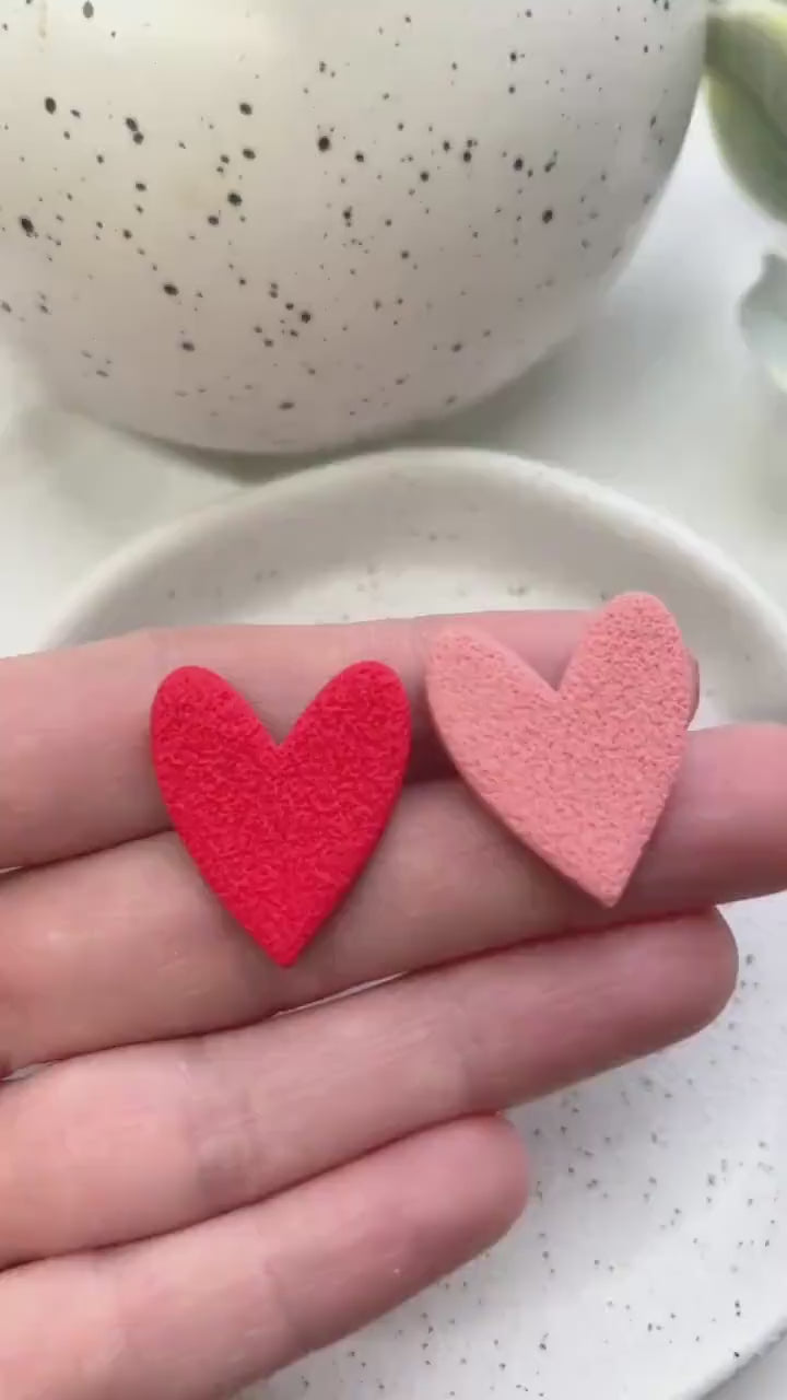 Red and pink mismatched heart polymer clay statement stud earrings, stylish lightweight earrings, birthday gift for friend or sister