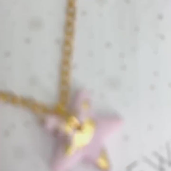 Secret Santa gift for her, pink star necklace, Christmas gift for her, stocking filler, polymer clay necklace, Christmas jewellery