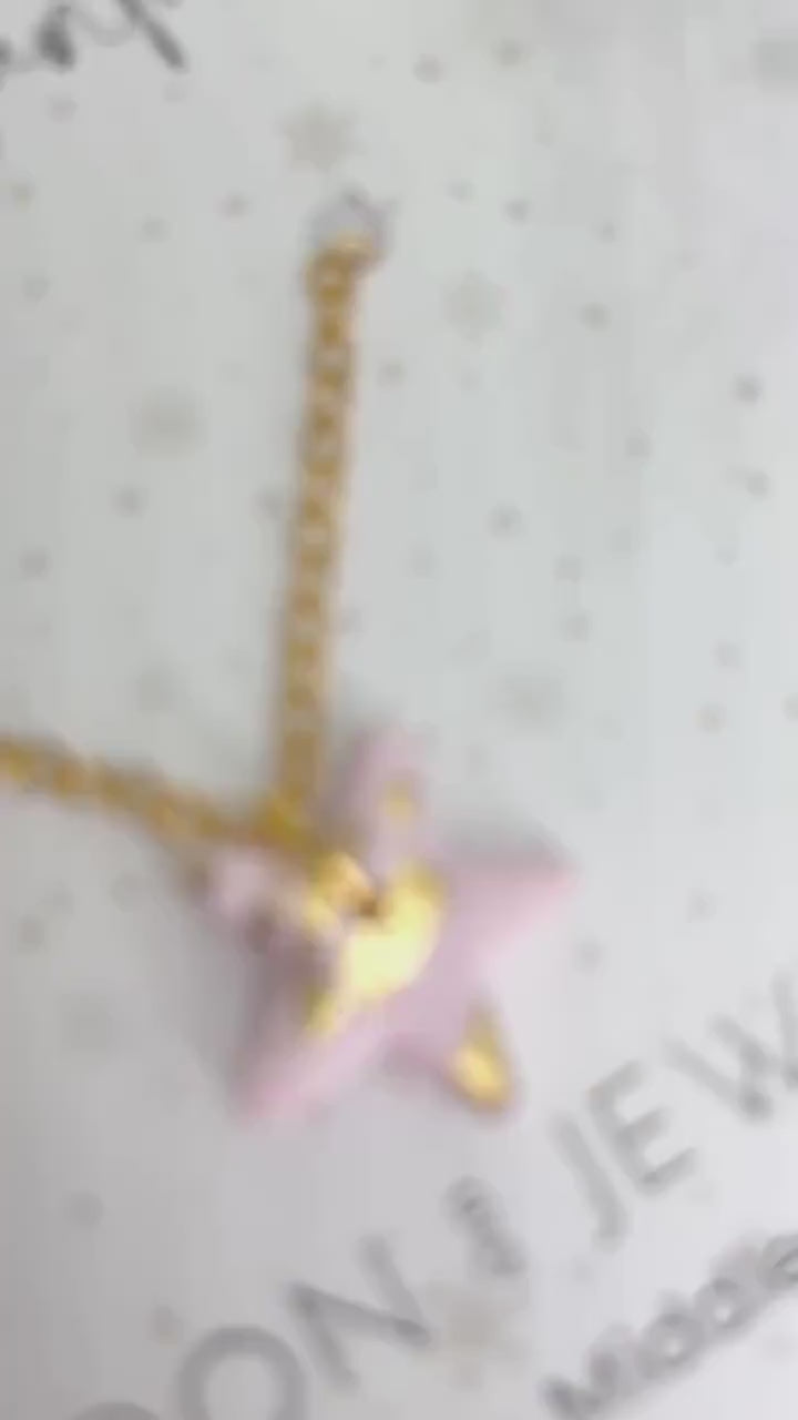 Secret Santa gift for her, pink star necklace, Christmas gift for her, stocking filler, polymer clay necklace, Christmas jewellery