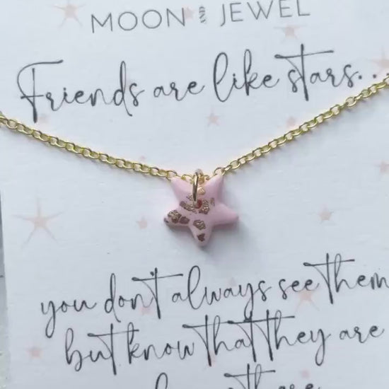 Friends are like stars gift for her, pink and gold star necklace, best friend gift