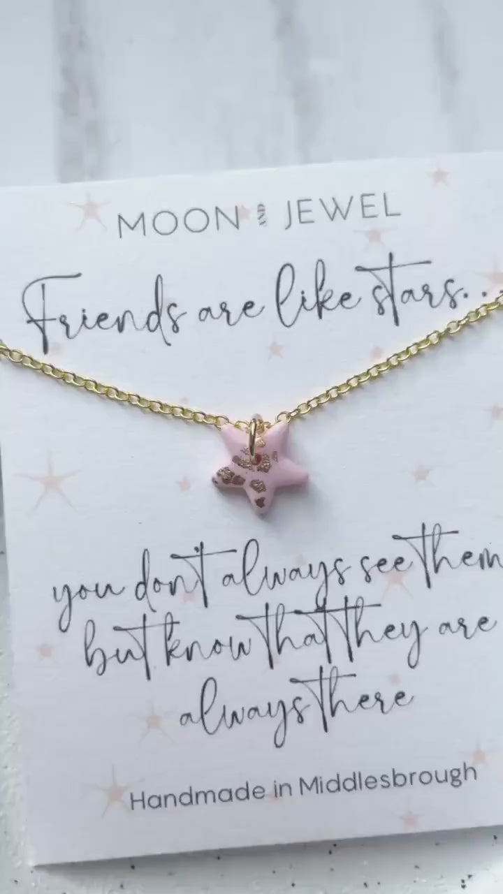 Friends are like stars gift for her, pink and gold star necklace, best friend gift