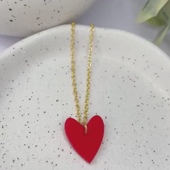 Red heart necklace, Valentine’s gift for her, heart shaped polymer clay necklace on 18k gold plated chain, wife gift, girlfriend gift