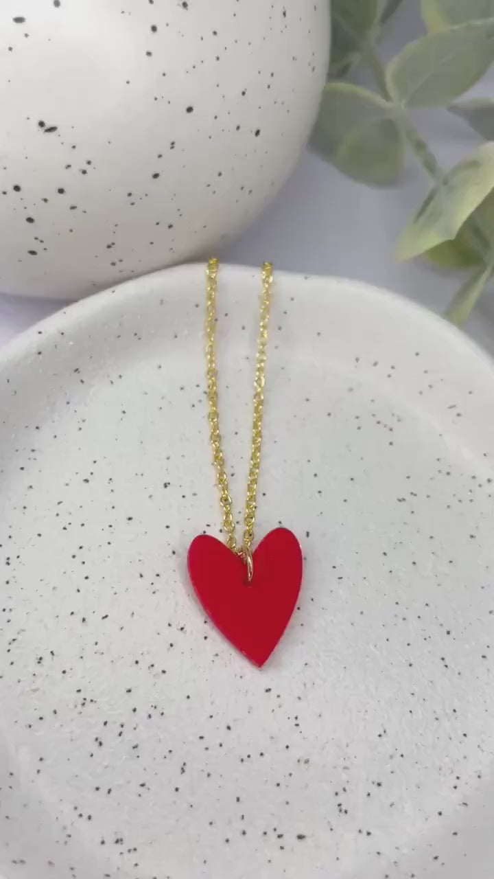 Red heart necklace, Valentine’s gift for her, heart shaped polymer clay necklace on 18k gold plated chain, wife gift, girlfriend gift