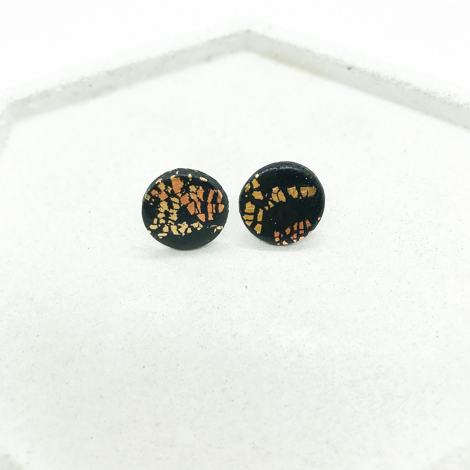 Black Stud Earrings with Green Mosaic, Polymer Clay Stud Earrings, Nat –  Studio Niani