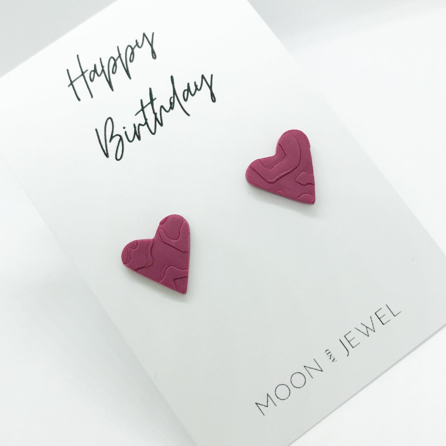 Birthday heart earrings, pink, leopard print embossed polymer clay stud earrings, beautiful birthday gift for her, post box gift