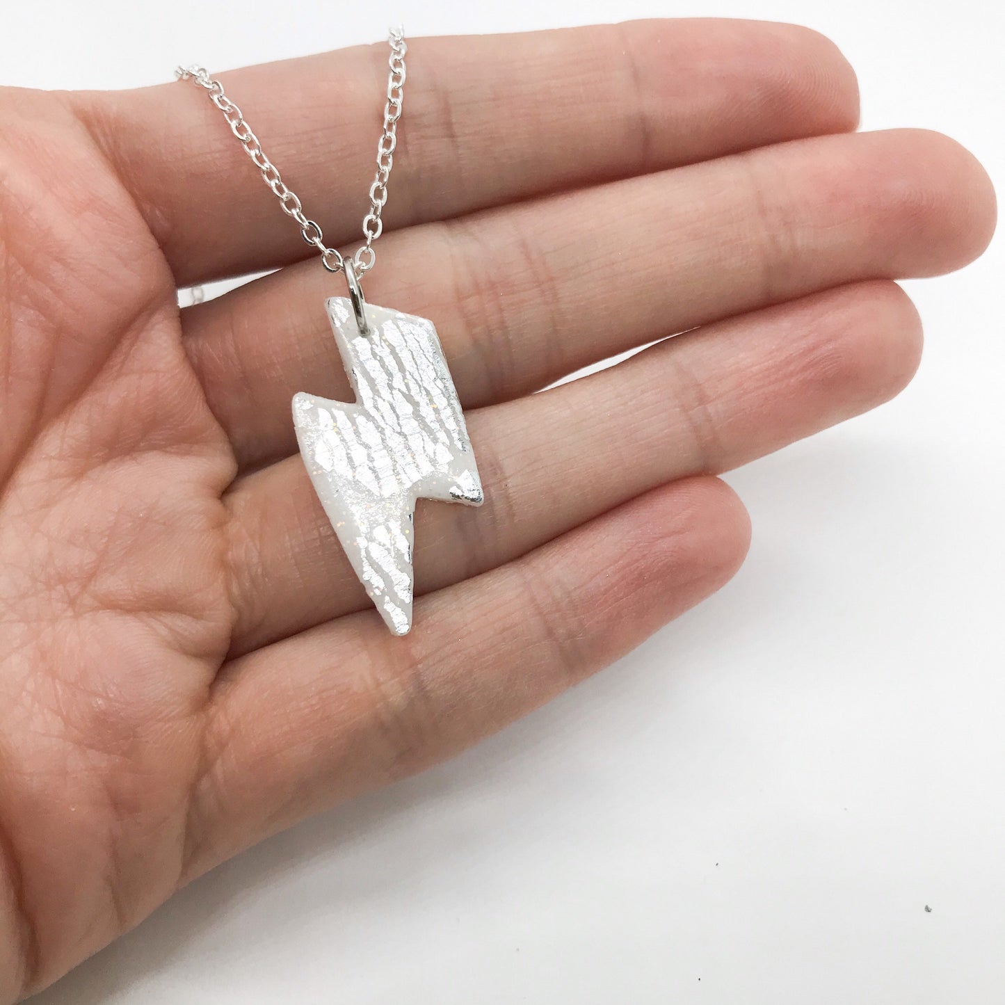 polymer clay lightening bolt necklace on silver plated chain, beautiful birthday gift for her, girlfriend gift, sister gift,
