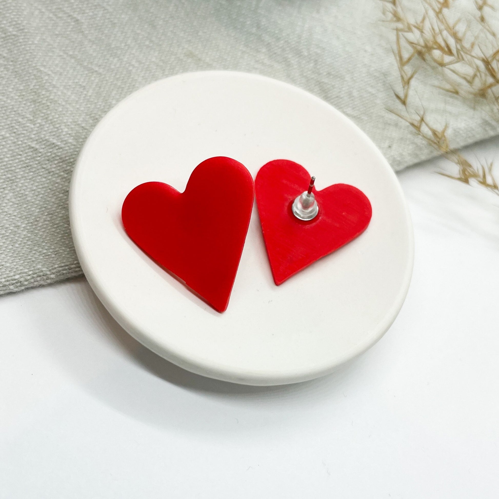 Polymer clay statement stud earrings, red heart earrings, beautiful birthday gift, galentine’s gift, Valentine’s Day gift, girlfriend gift
