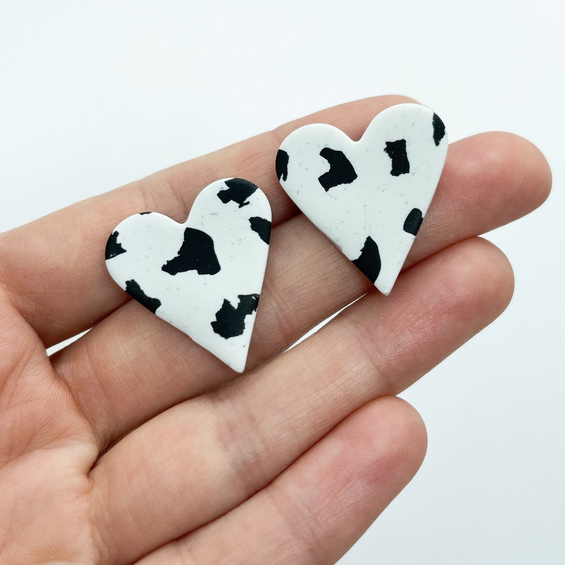 Heart polymer earrings, black and white stud earrings, beautiful birthday gift, mum gift, sister gift, girlfriend gift
