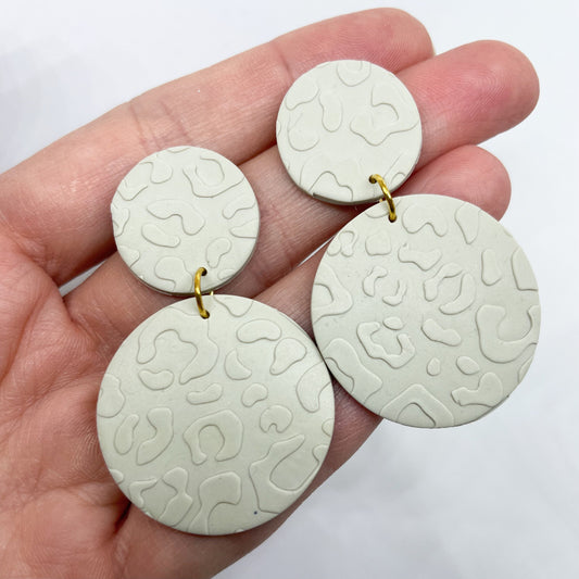 Polymer clay dangle earrings, leopard print embossed pattern beige, post box gift, best friend birthday gift, girlfriend gift