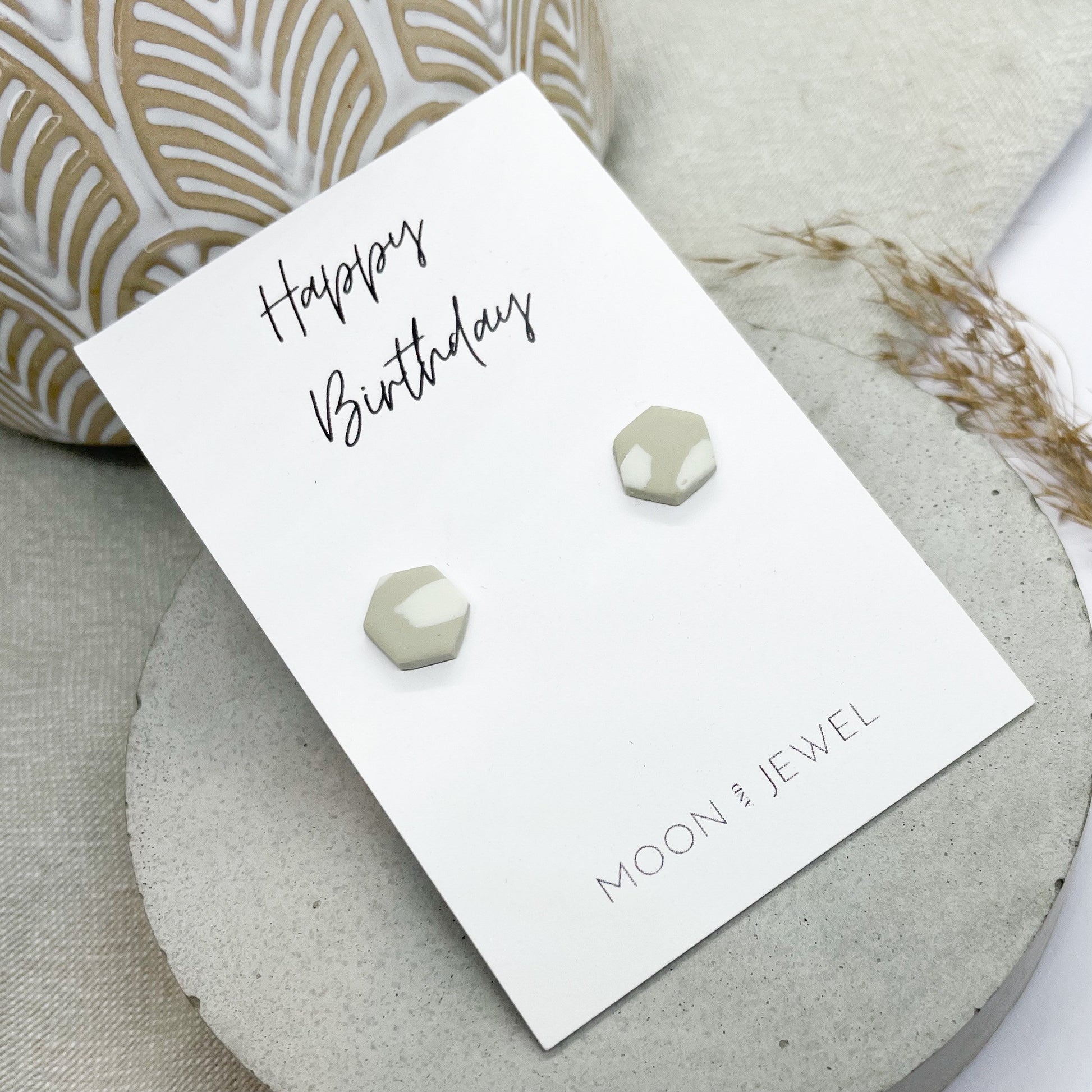 Birthday gift earrings, hexagon polymer clay stud earrings, post box gift, best friend birthday gift, girlfriend gift,