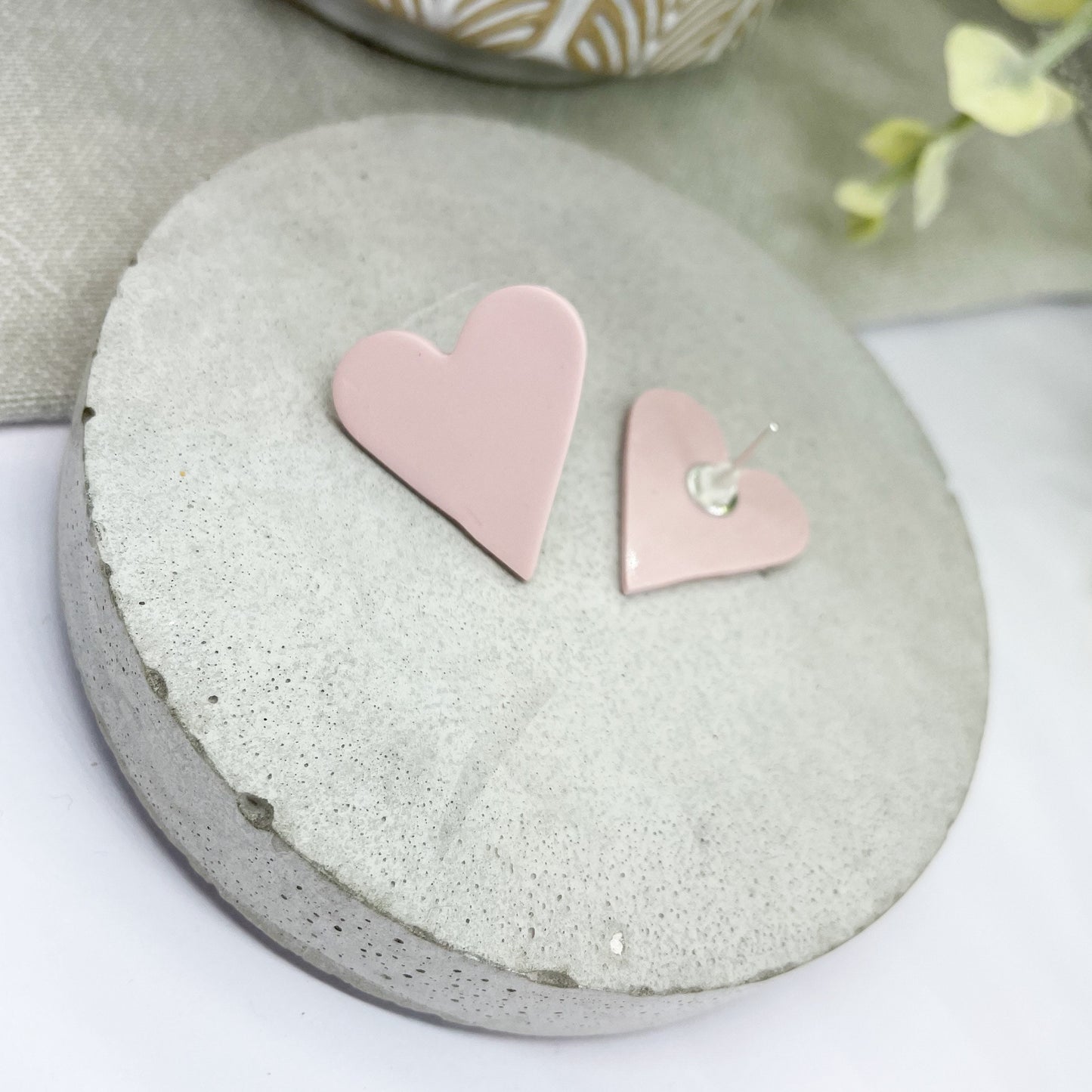 Polymer clay earrings, pink heart statement stud earrings, beautiful birthday gift, mum gift, sister gift, girlfriend gift