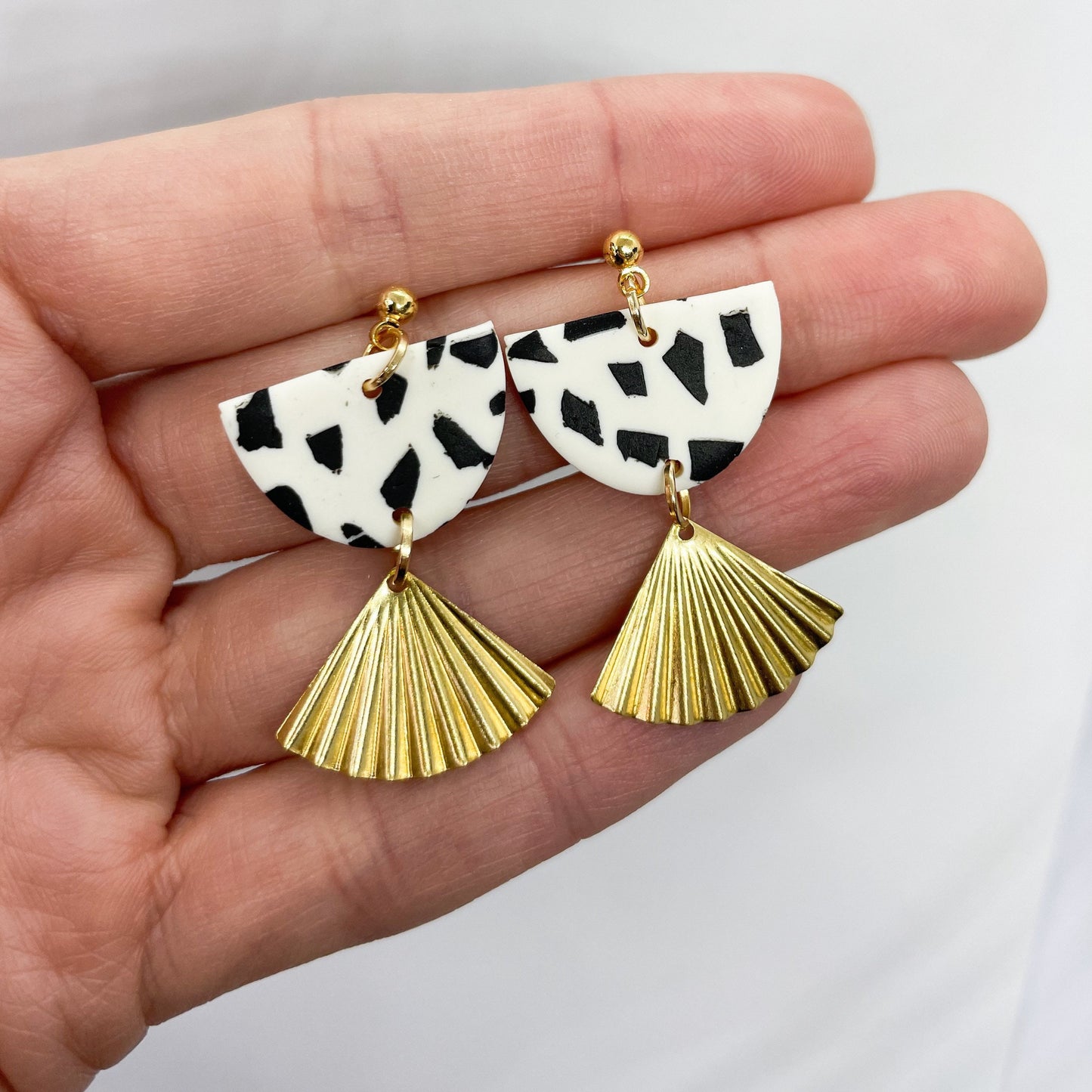 Dangle polymer clay earrings, Dalmatian print, Mother’s Day gift, post box gift, best friend birthday gift, girlfriend gift,