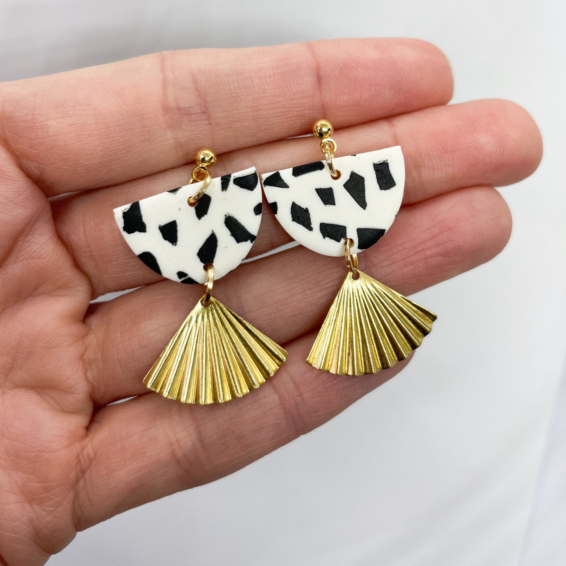 Dangle polymer clay earrings, Dalmatian print, Mother’s Day gift, post box gift, best friend birthday gift, girlfriend gift,