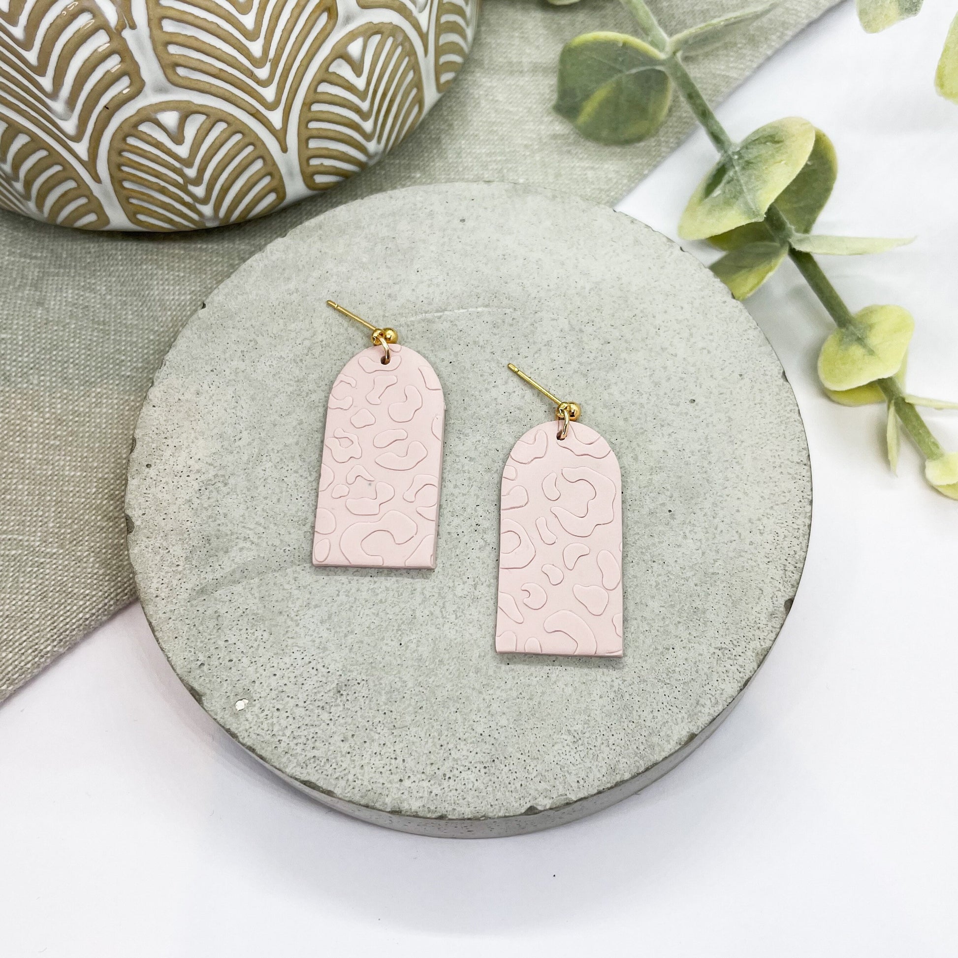 polymer clay earrings, pink embossed leopard print, Mother’s Day gift, post box gift, best friend birthday gift, girlfriend gift,