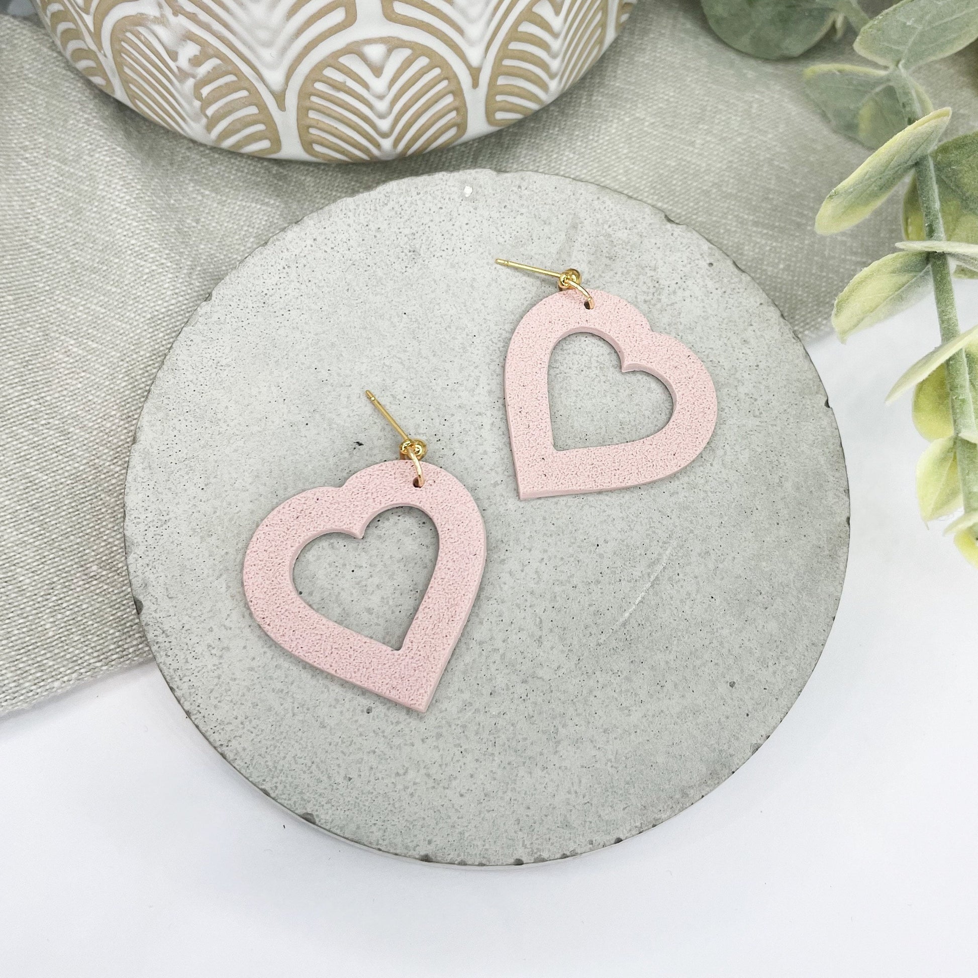 Pink textured heart polymer clay earrings, galentine gift, post box gift, best friend birthday gift, valentines girlfriend gift,