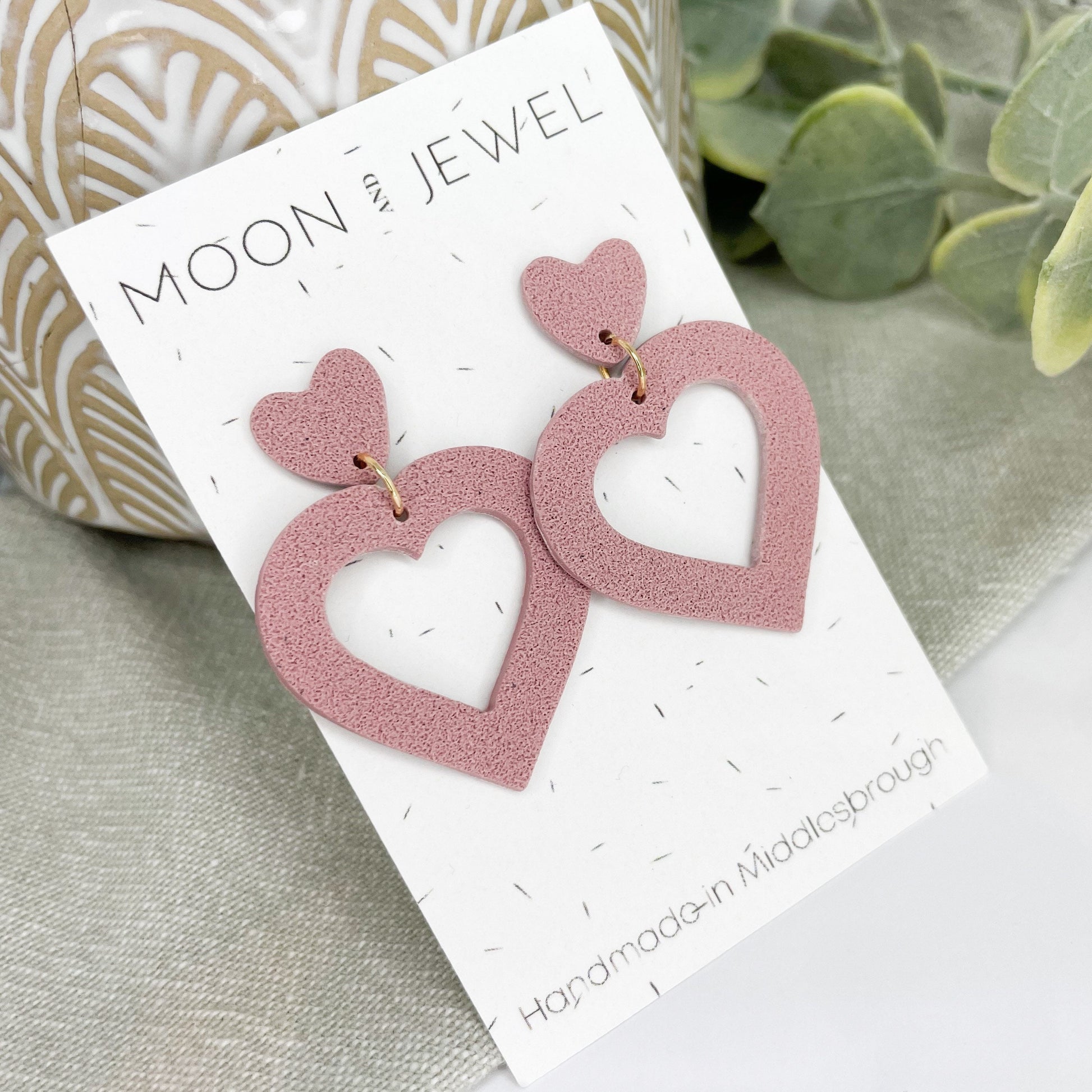 Pink heart polymer clay earrings, galentine gift, post box gift, best friend birthday gift, valentines girlfriend gift,