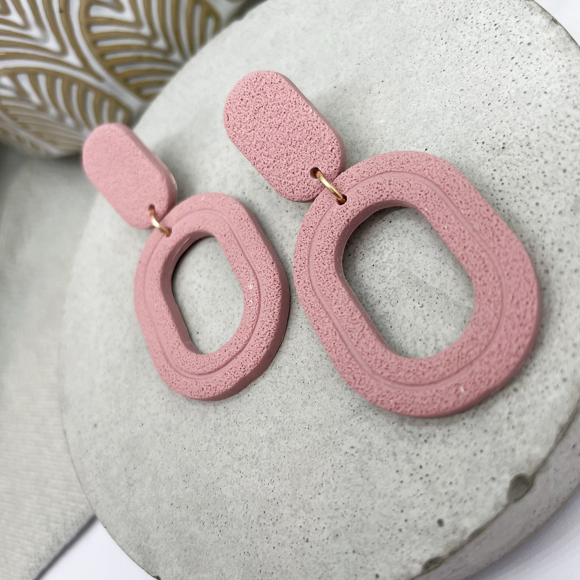 Polymer clay earrings pink, textured clay earrings, galentine gift, post box gift, best friend birthday gift, valentines girlfriend gift,