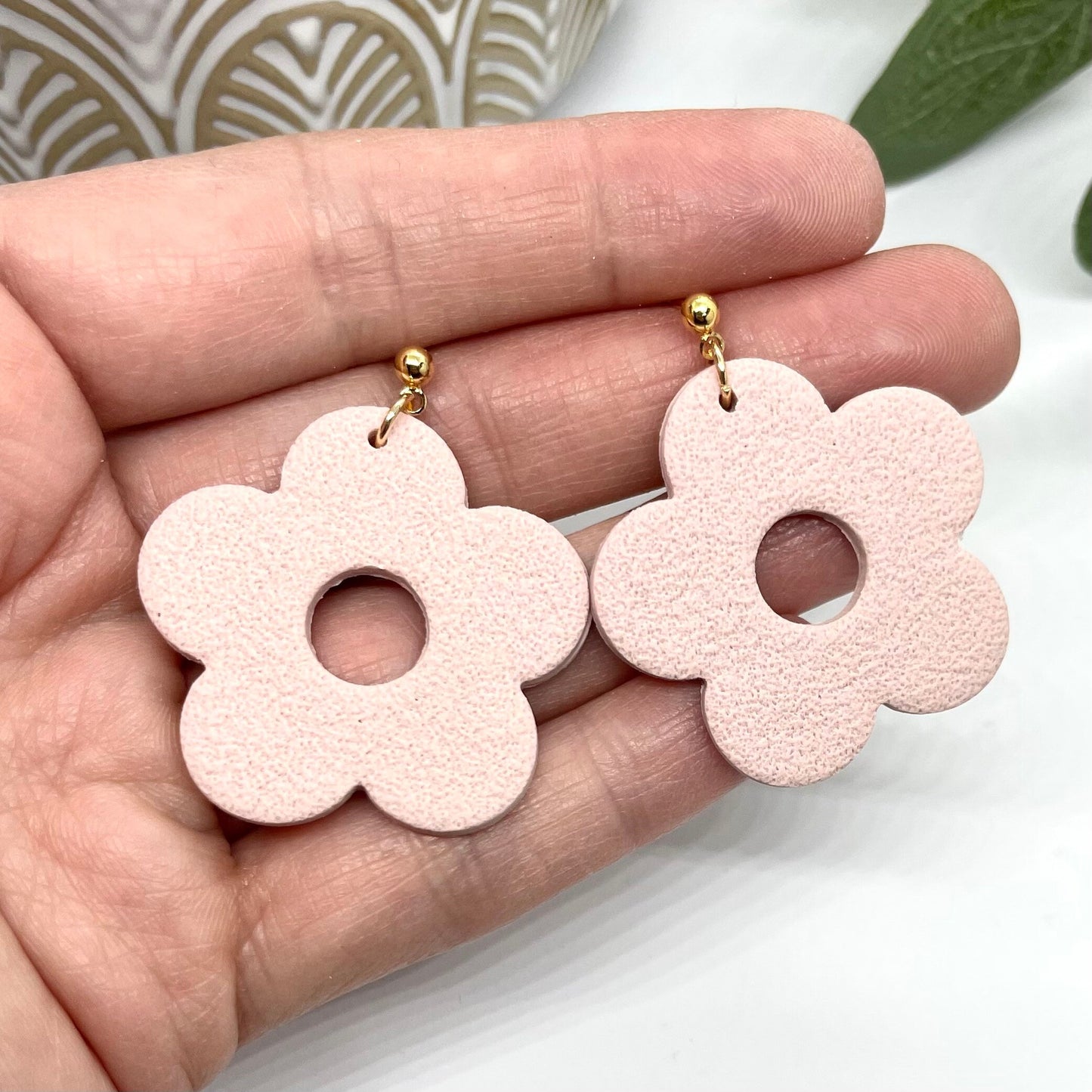 Pink flower polymer clay dangle earrings, beautiful birthday gift for her, mum gift, sister gift, girlfriend gift