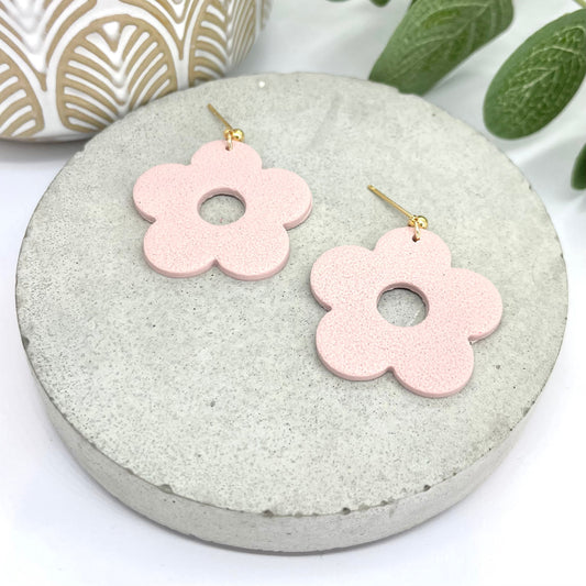 Pink flower polymer clay dangle earrings, beautiful birthday gift for her, mum gift, sister gift, girlfriend gift