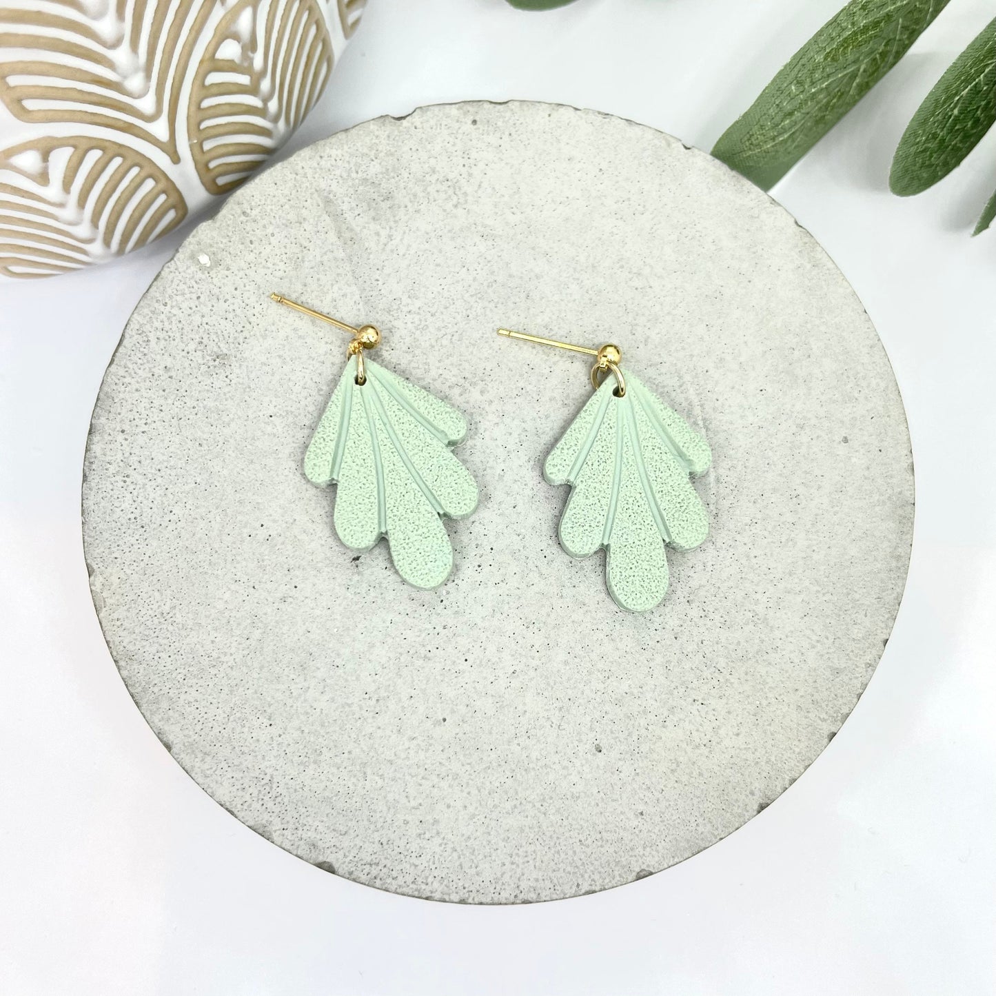 Textured green polymer clay earrings, post box gift, best friend gift, girlfriend gift, sister gift