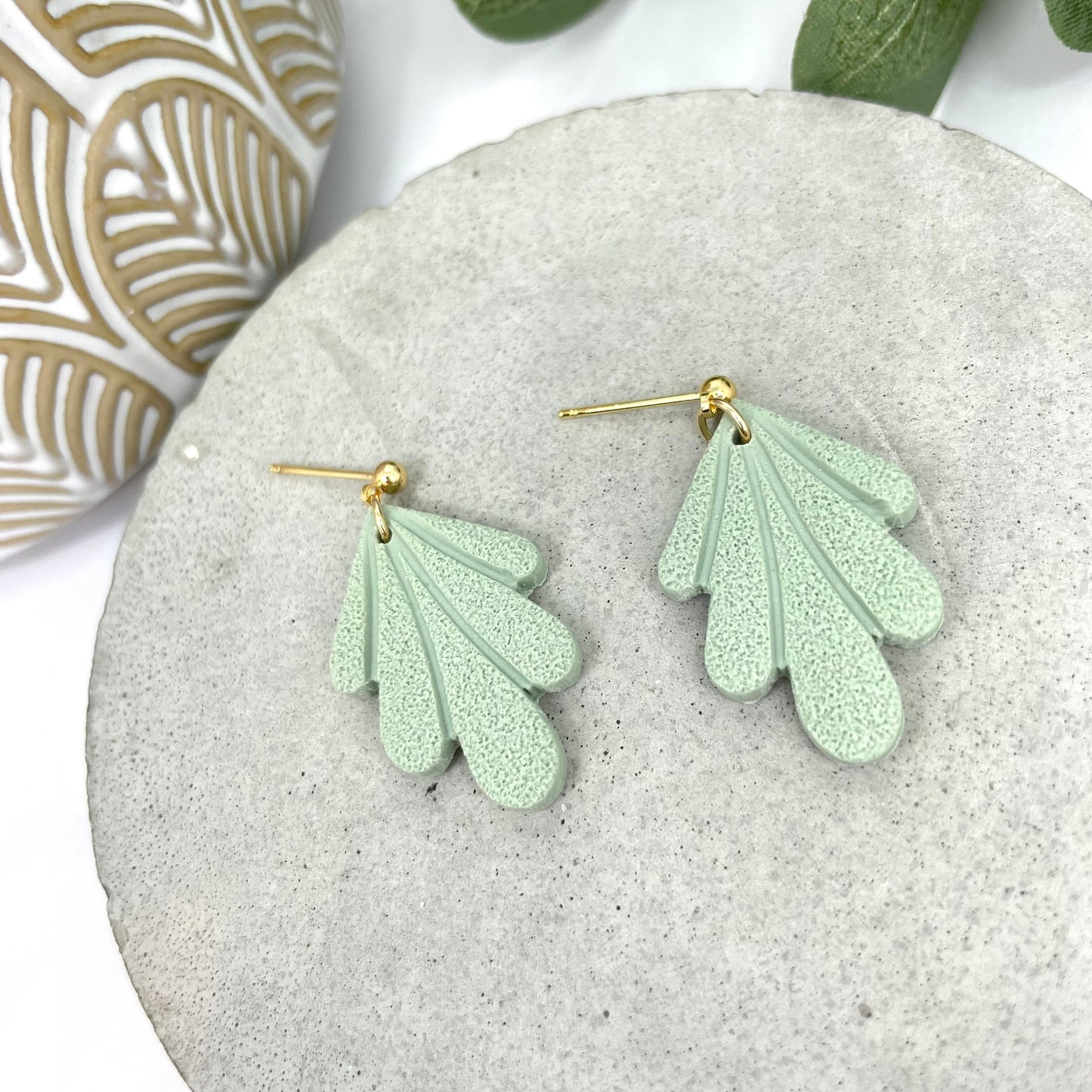 Textured green polymer clay earrings, post box gift, best friend gift, girlfriend gift, sister gift