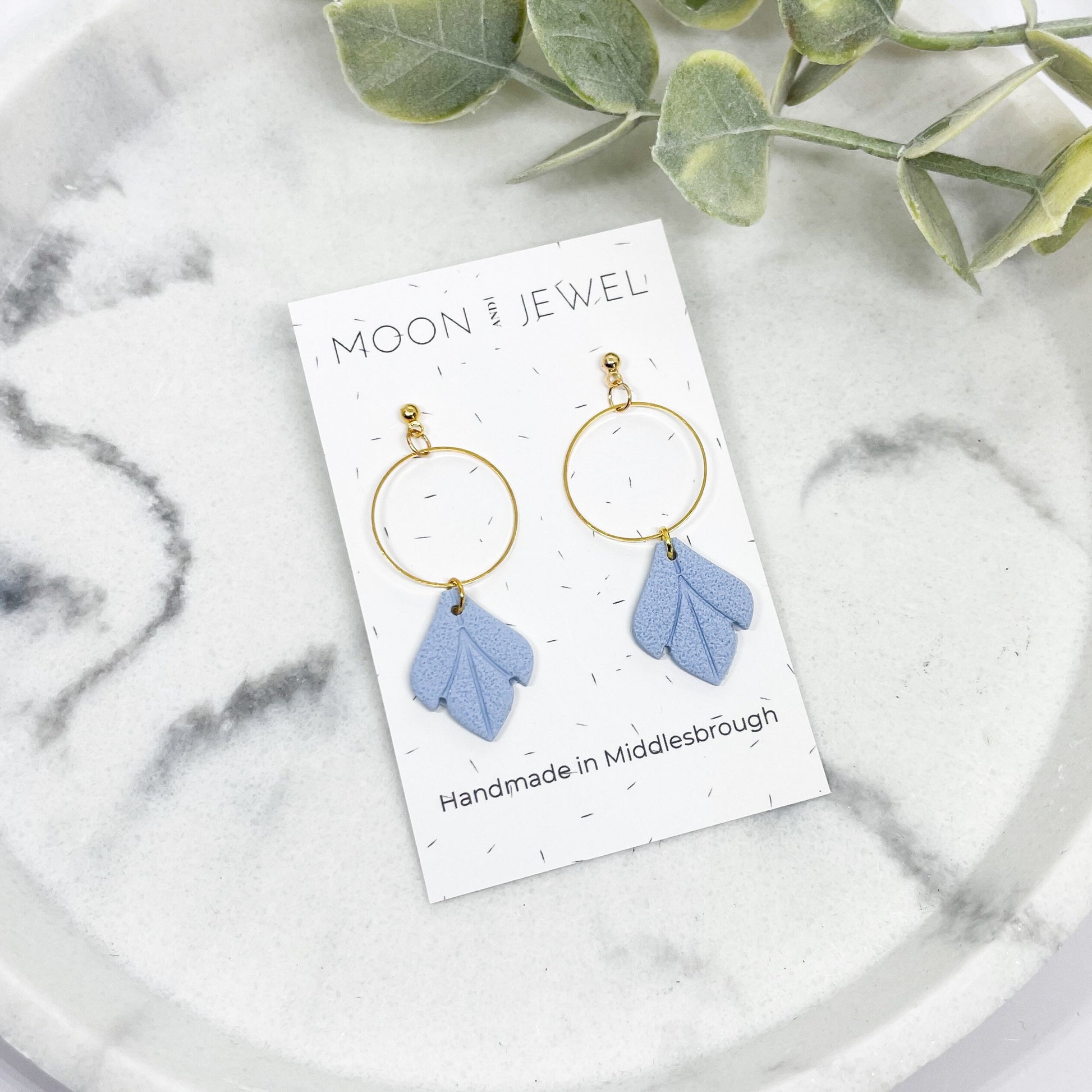 Polymer clay and brass dangle blue earrings, post box gift, best friend gift, girlfriend gift, sister gift, beautiful handmade earrings