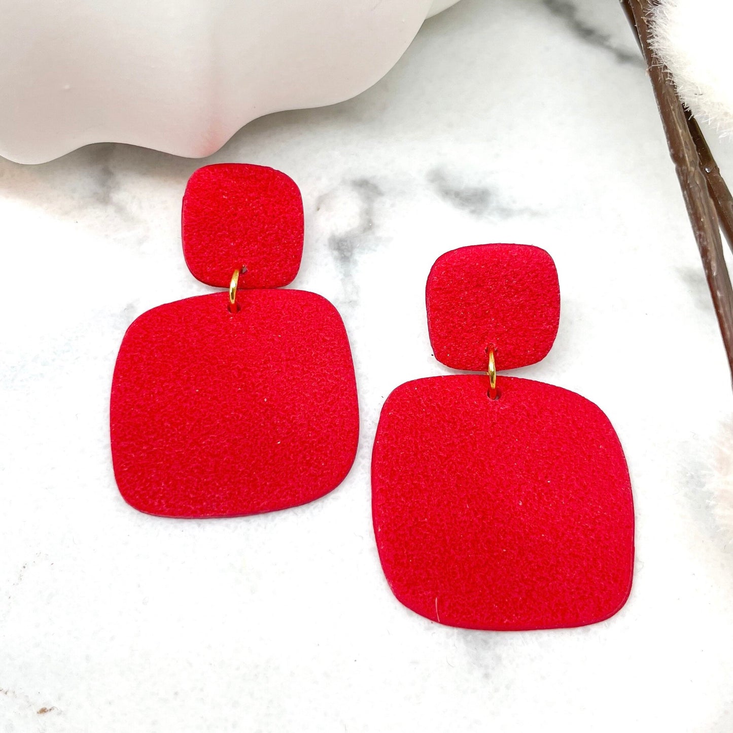 Red polymer clay large dangle earrings, gift for her, best friend birthday gift, sister gift, Christmas gift