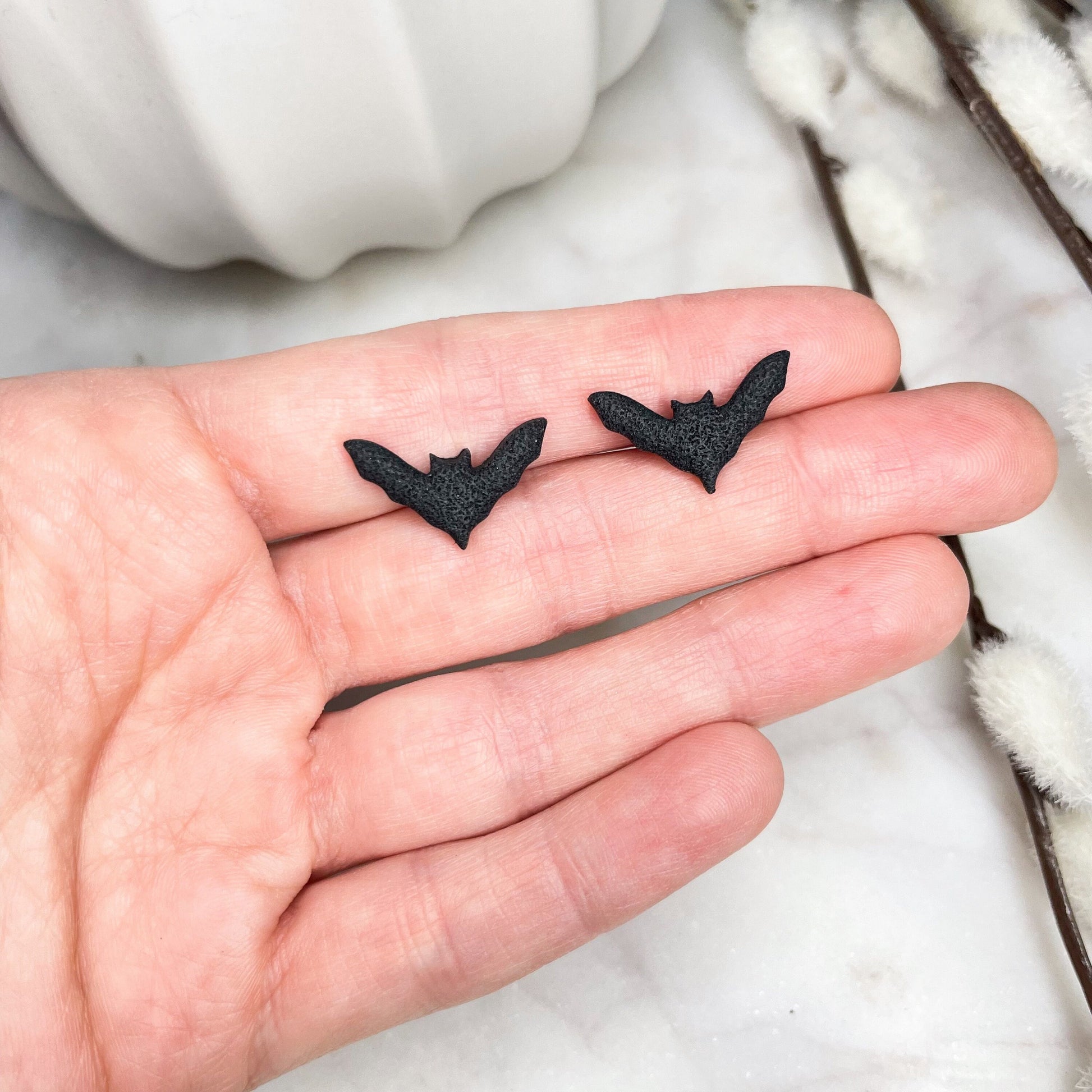 Bat earrings, polymer clay studs, handmade earrings, Halloween earrings, clay earrings